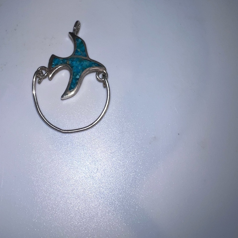 Sterling silver turquoise bird charm holder necklace. - Picture 2 of 3